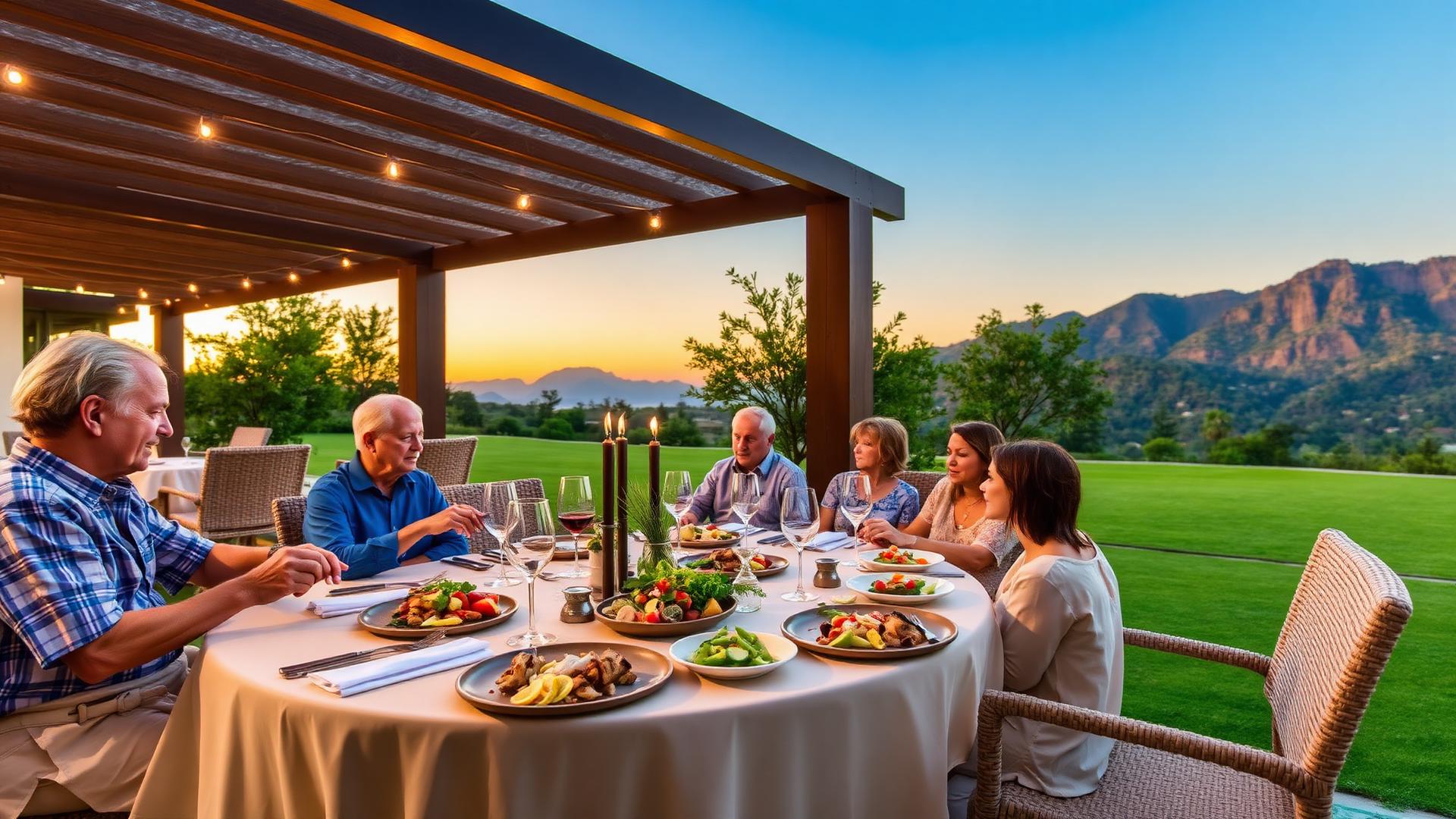 Mesa de comunidad al atardecer